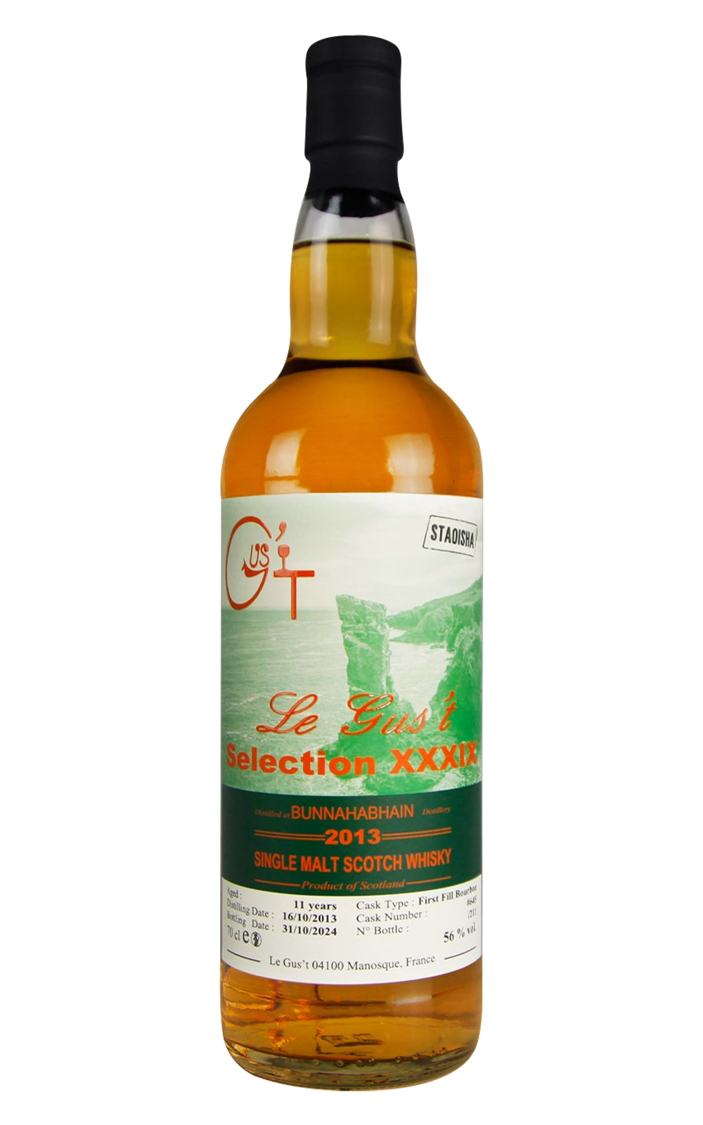 Le Gus t Selection XXXIX Bunnahabhain 2013 Staoisha 11 Years First Fill Bourbon Single Malt Scotch Whisky 古斯獨立裝瓶商 XXXIX號 布納哈本 2013 泥煤版 11年初次填充波本桶 單一麥芽蘇格蘭威士忌